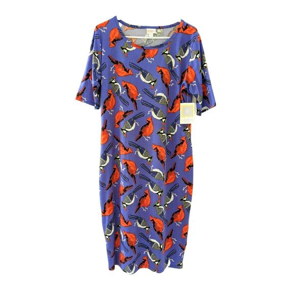 LuLaRoe Dresses & Skirts - New LULAROE Julia Purple with Cardinals & Bluejays Dress Size XL BIRD PATTERN